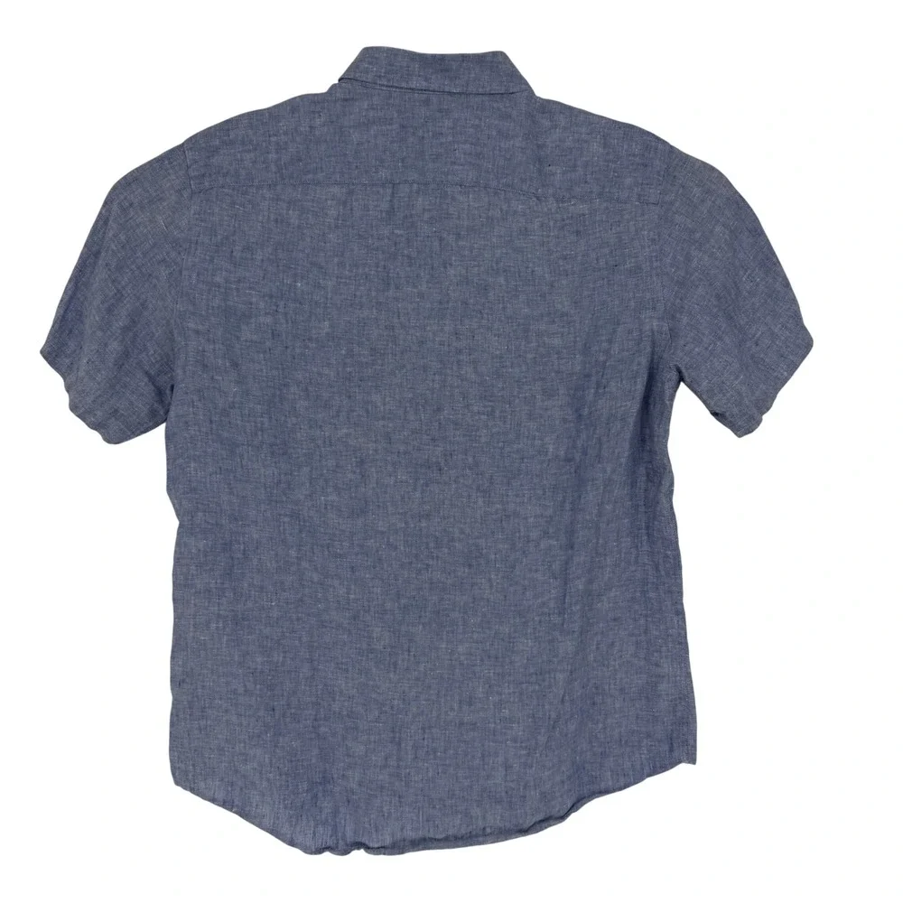 UNTUCKit Valente WR Blue Linen Slim Fit Short Sleeve Button Down Shirt Large